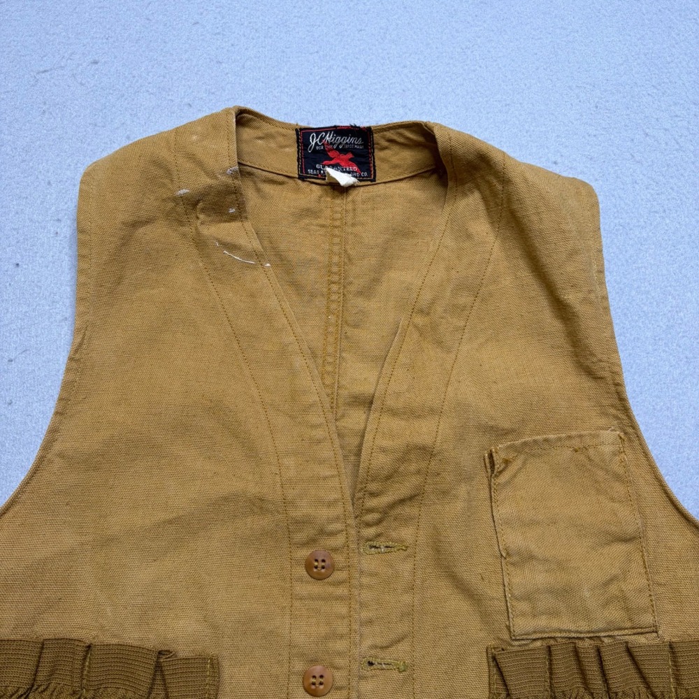 JC Higgins Hunting Vest Womens M Tan Sears Roebuck Vintage Canvas Shell Loops - Picture 10 of 11